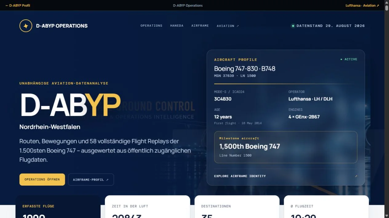 D-ABYP Operations mit Airframe-Profil und Flugdatenauswertung